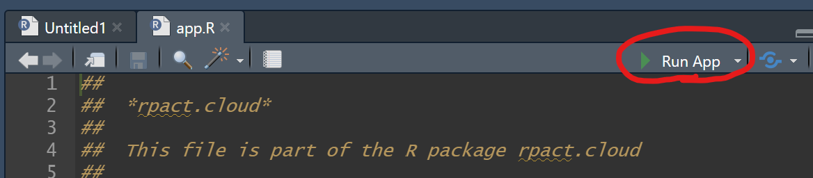 Screenshot
showing the Run App button in RStudio