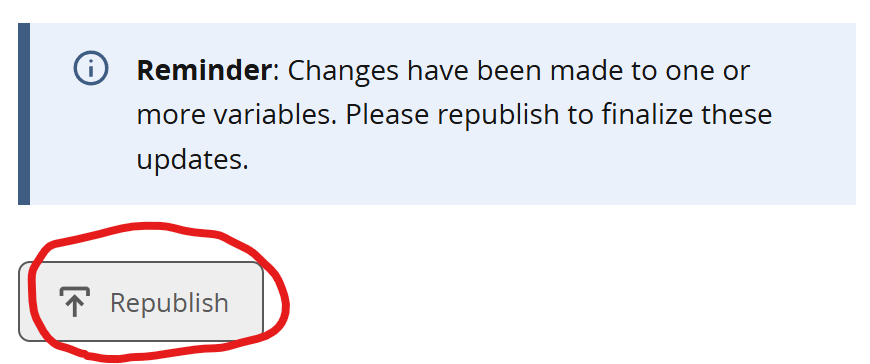 Screenshot showing the Republish button to apply changes in the Posit Connect Workbench